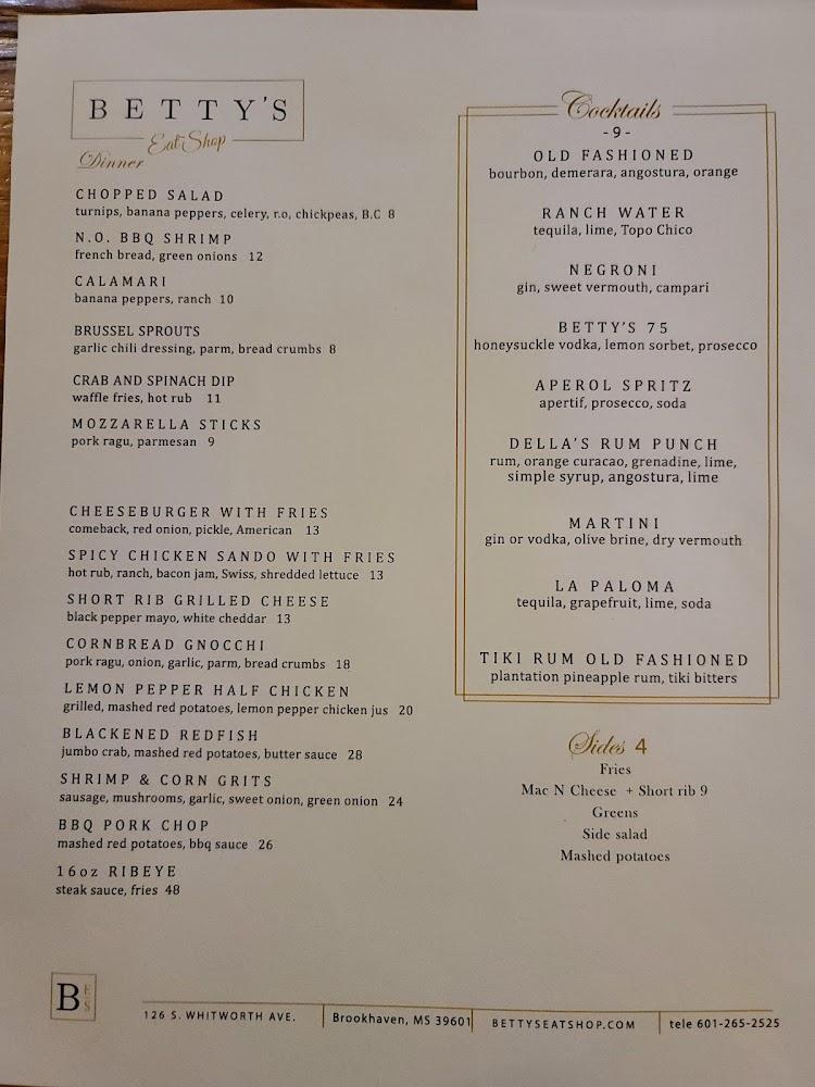 Betty's Eat Shop Menu image 1